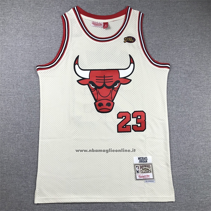 Maglia Chicago Bulls Michael Jordan #23 Mitchell & Ness Chainstitch Crema